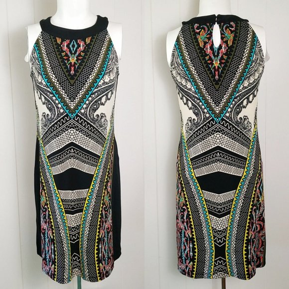 APT 9 Halter dress Size PS small Colorful Geometric Sleeveless A-line ring neck - Picture 1 of 8